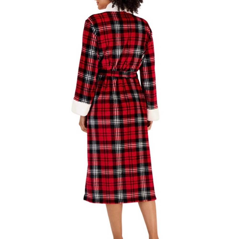 NWT, Charter Club, Women’s Long-Sleeve Robe w/ self-tie, Pink & Black Plaid M/L - Picture 3 of 3